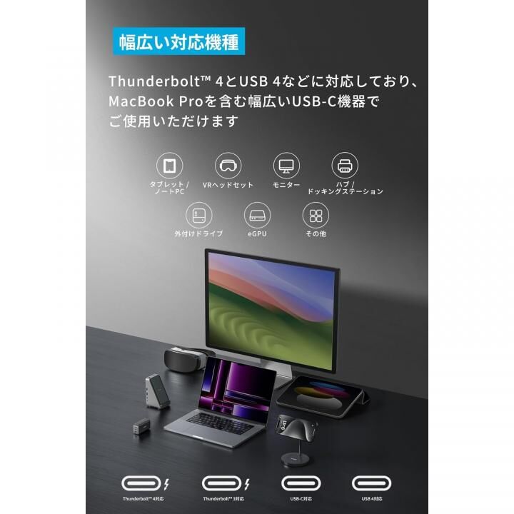 Anker USB-C & USB-C ケーブル Thunderbolt 4 (100W, 40Gbps) 2.0m