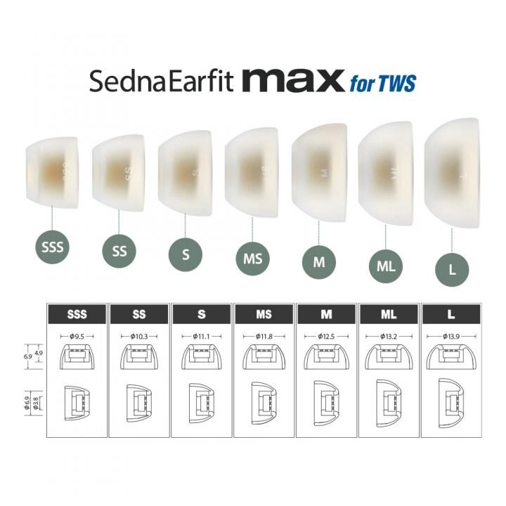 AZLA SednaEarfit MAX for TWS イヤーピース SSS/SS/Sサイズ各1ペア