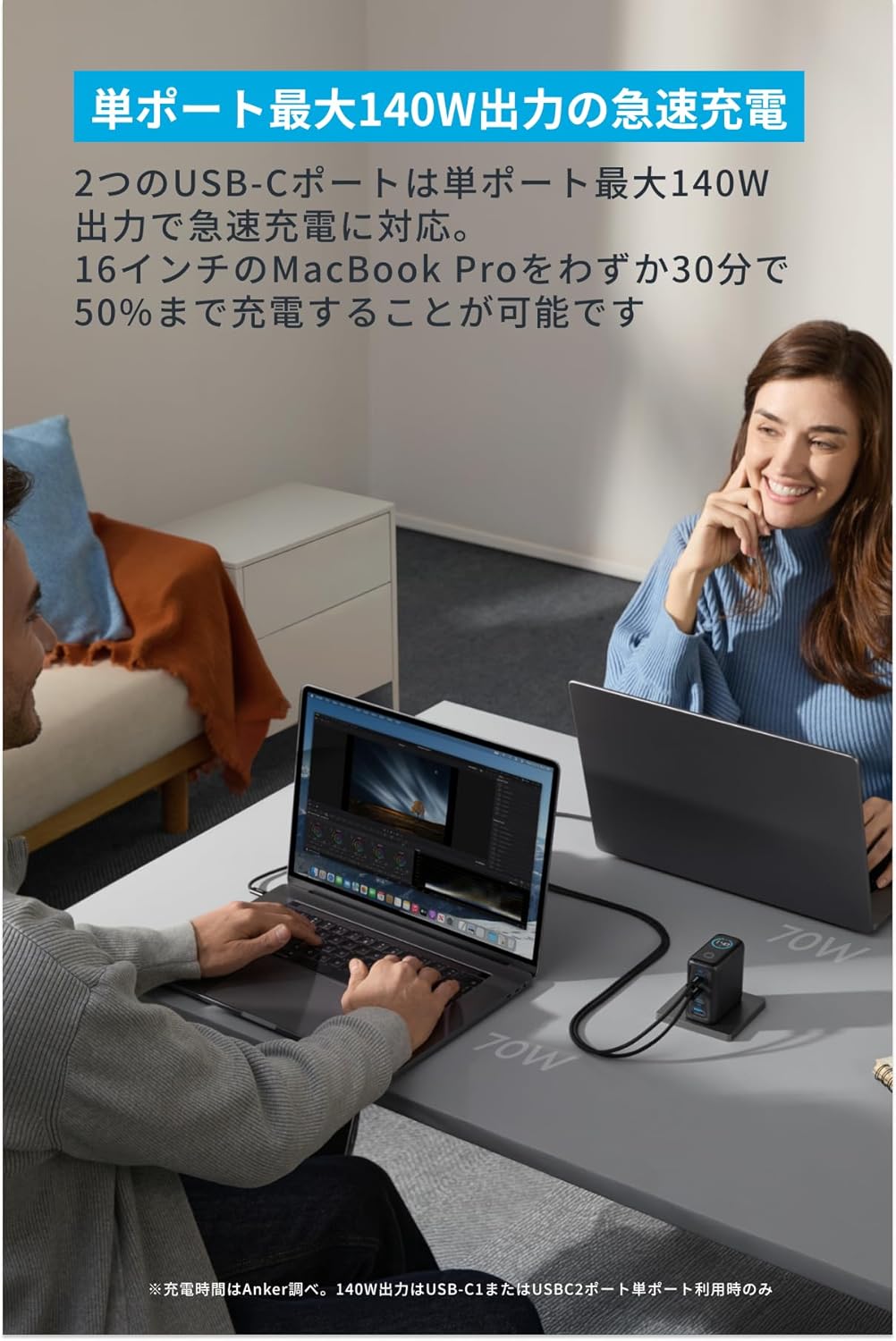 Anker Charger (140W, 4 Ports) with USB-C & USB-C ケーブル