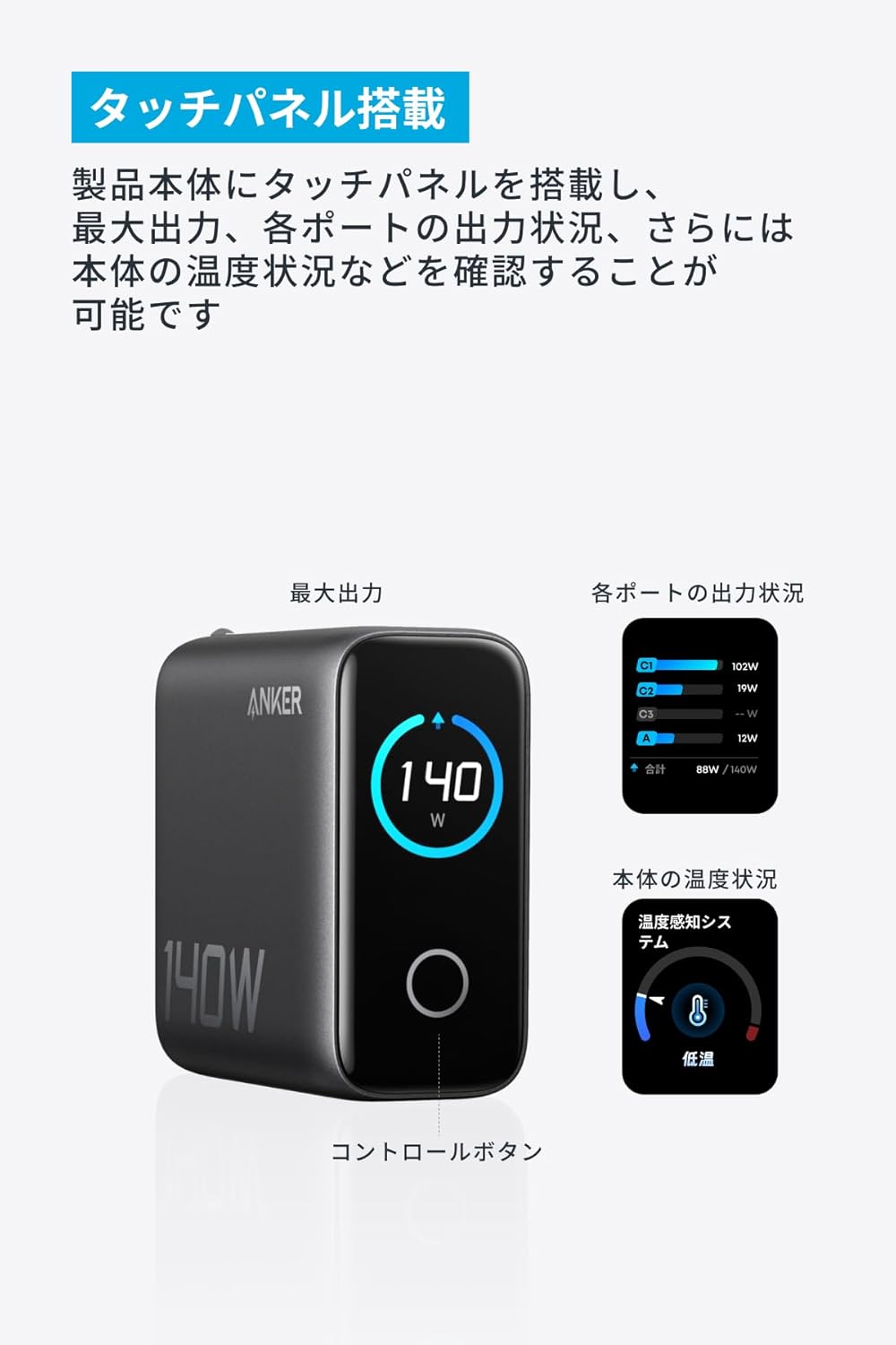 Anker Charger (140W, 4 Ports) with USB-C & USB-C ケーブル