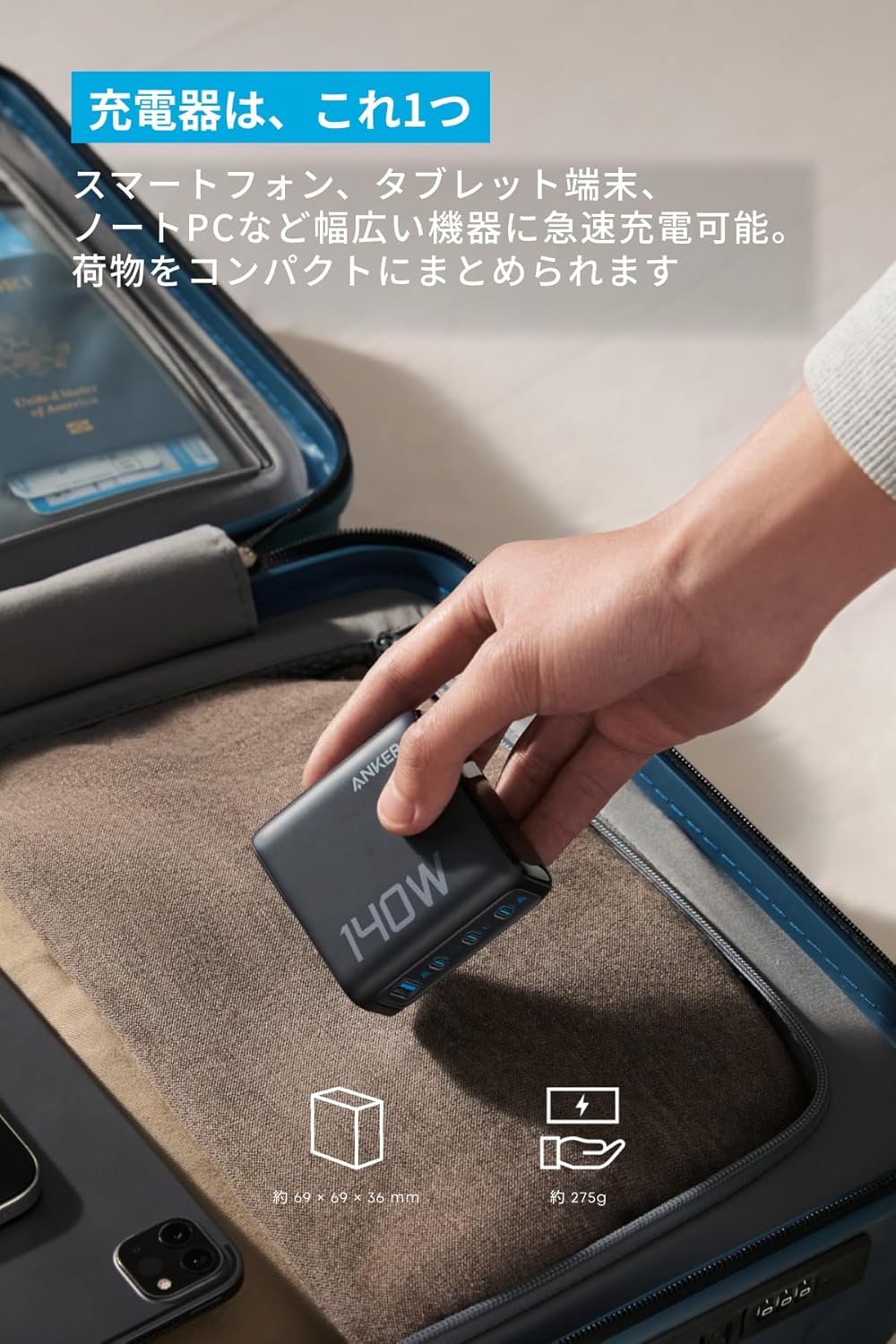 Anker Charger (140W, 4 Ports) with USB-C & USB-C ケーブル