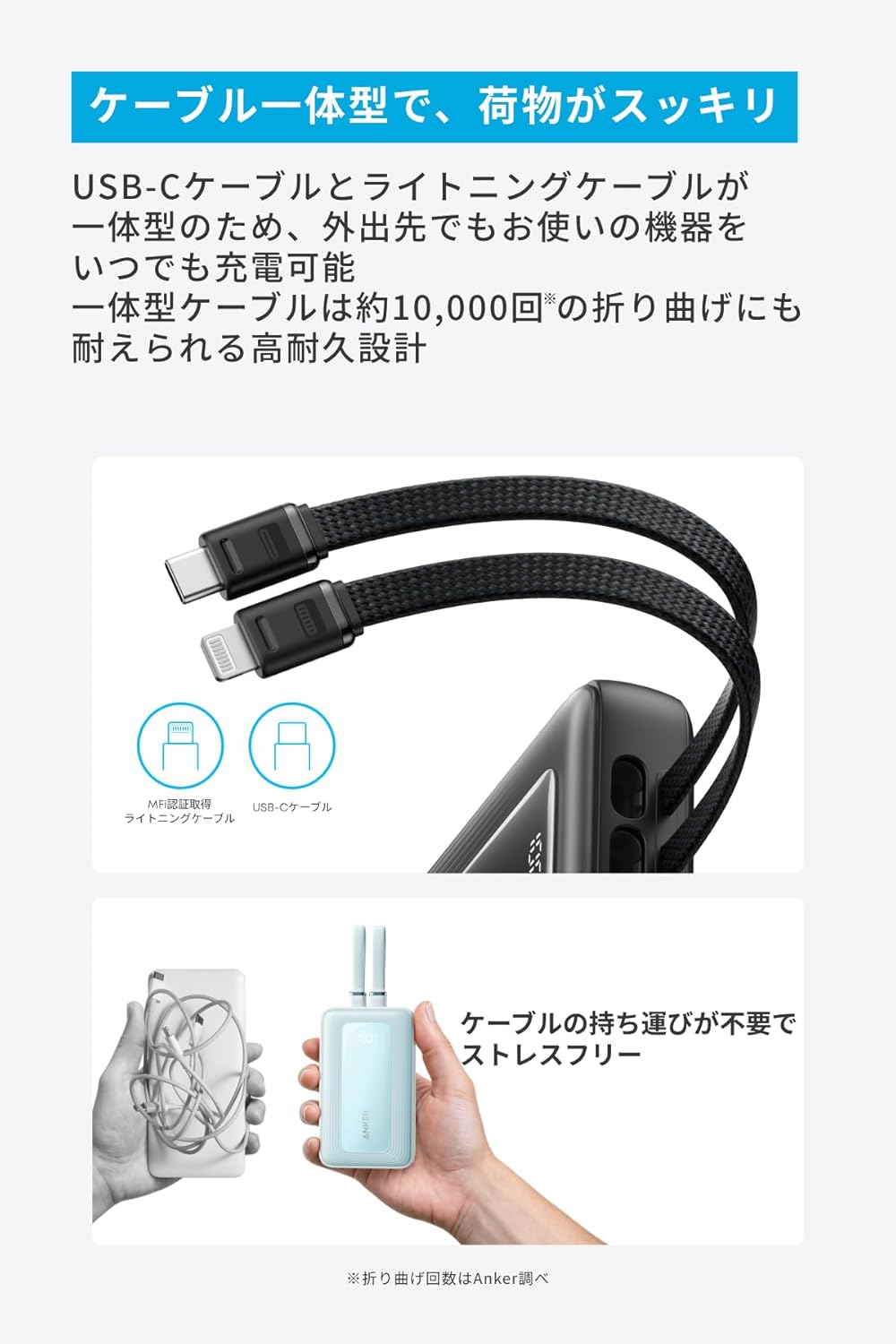 Anker Zolo Power Bank (10000mAh, 30W, Built-In USB-C / ライトニングケーブル)