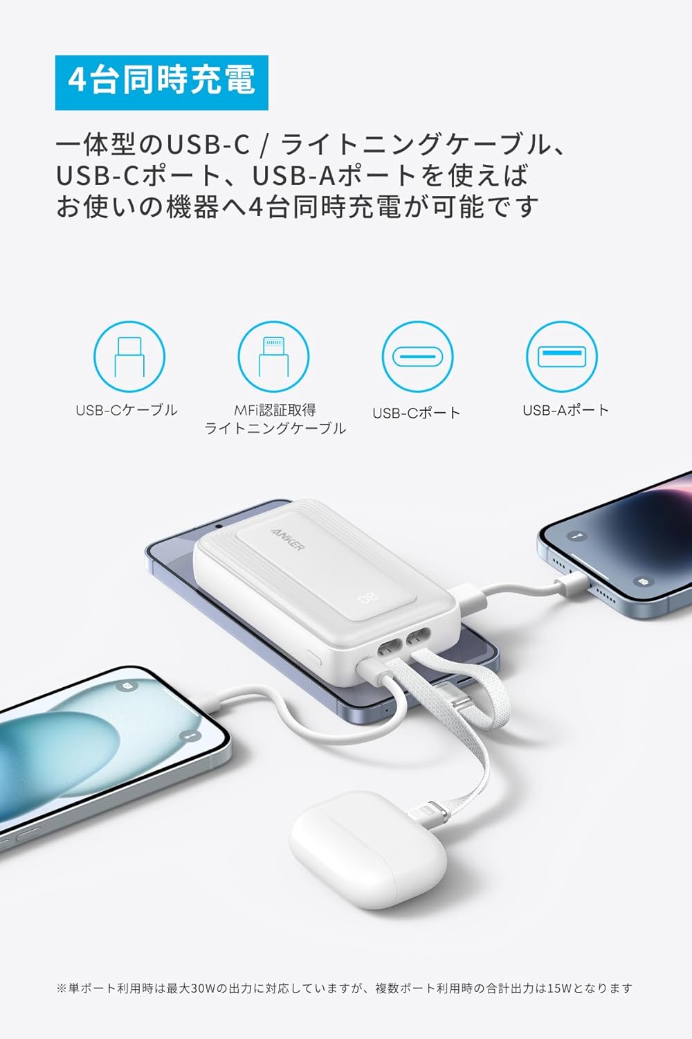 Anker Zolo Power Bank (10000mAh, 30W, Built-In USB-C / ライトニングケーブル)