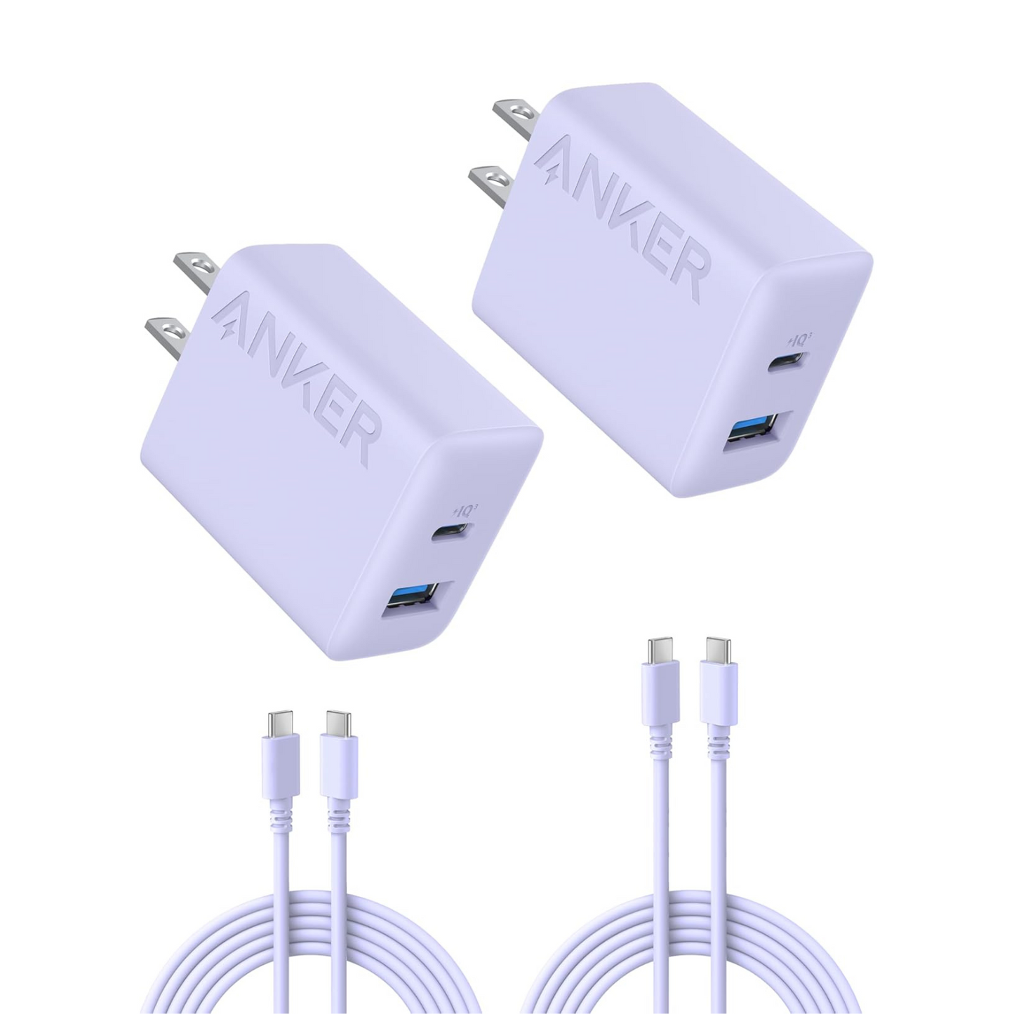Anker Charger (20W, 2-port) with USB-C & USB-C ケーブル 2個セット