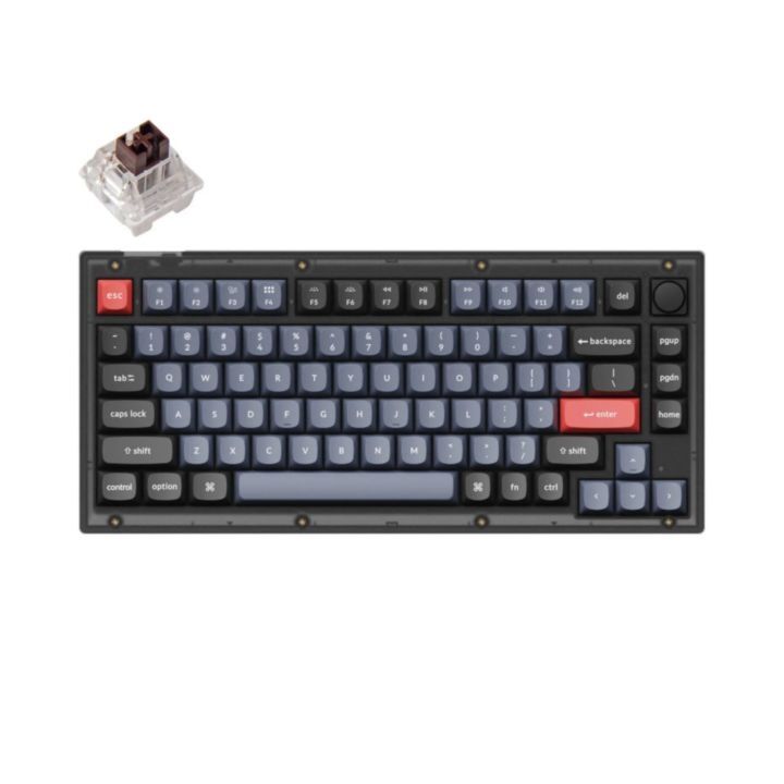 Keychron V1 QMK メカニカルキーボード US配列 テンキーレス 茶軸 フロステッドブラック 半透明_1