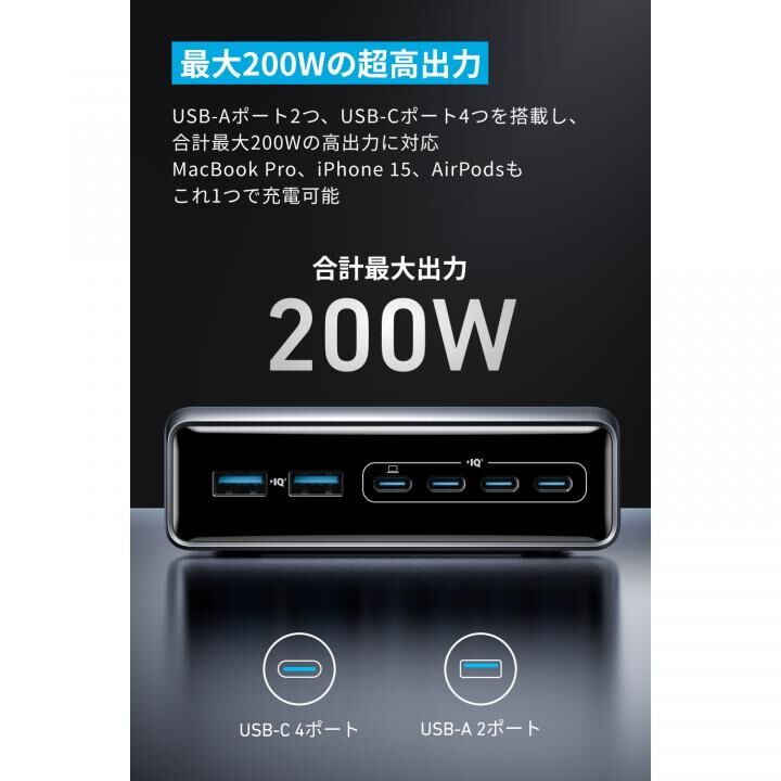 Anker Prime Charger 充電器 (200W, 6 Ports, GaN)