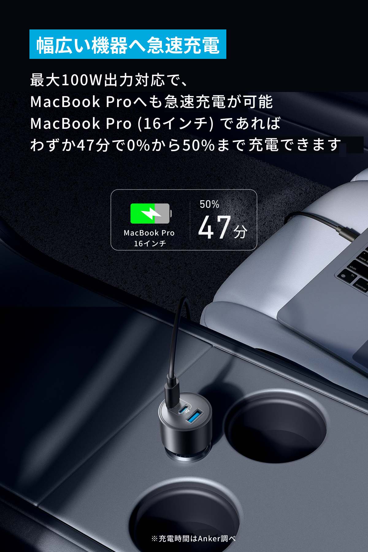 Anker Nano Car Charger (167.5W, 3 Ports) with USB-C & USB-C ケーブル