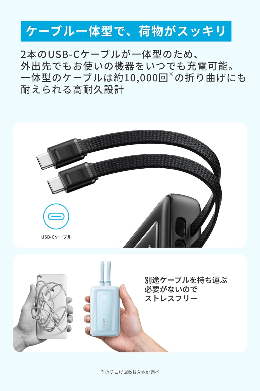 Anker Zolo Power Bank (10000mAh, 35W, Built-In Dual USB-Cケーブル)