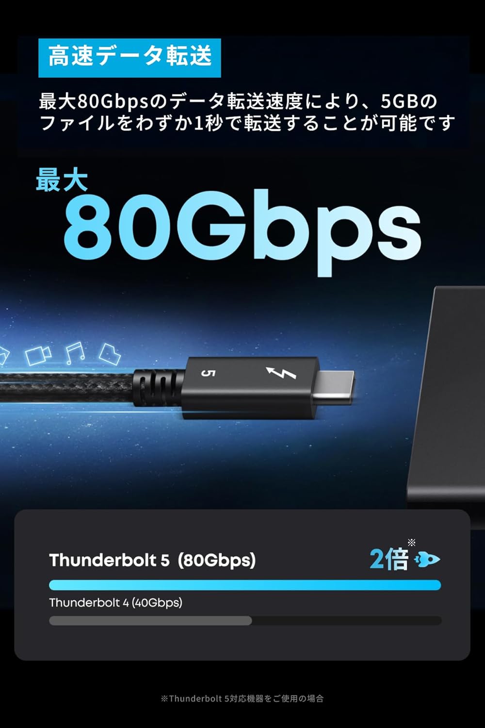 Anker Prime USB-C & USB-C ケーブル Thunderbolt 5 (240W, 80Gbps) 1.0m