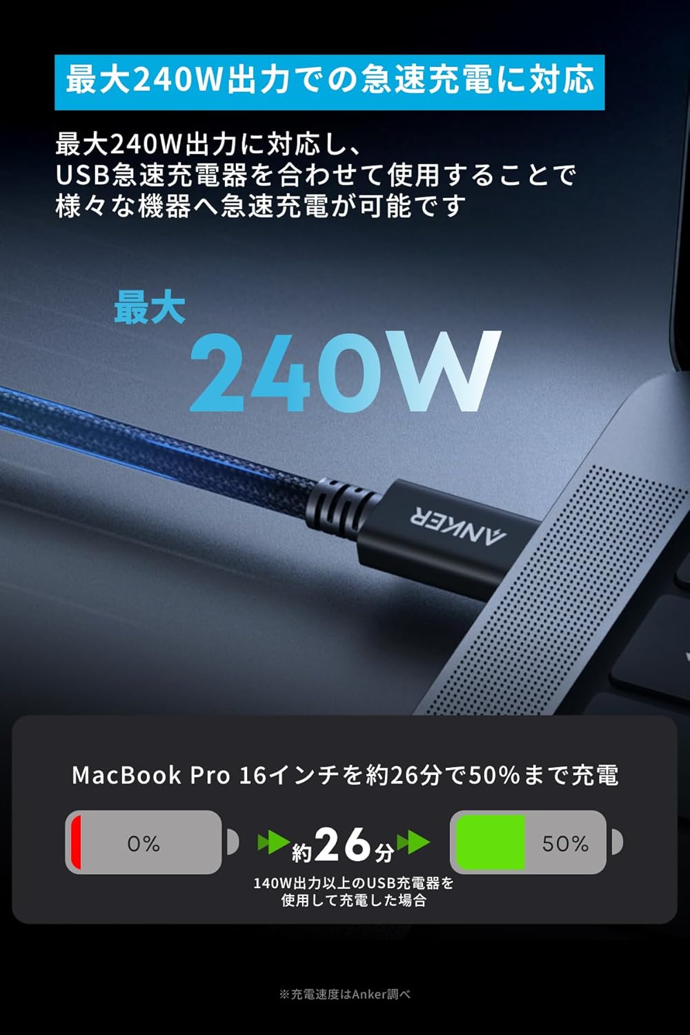 Anker Prime USB-C & USB-C ケーブル Thunderbolt 5 (240W, 80Gbps) 1.0m