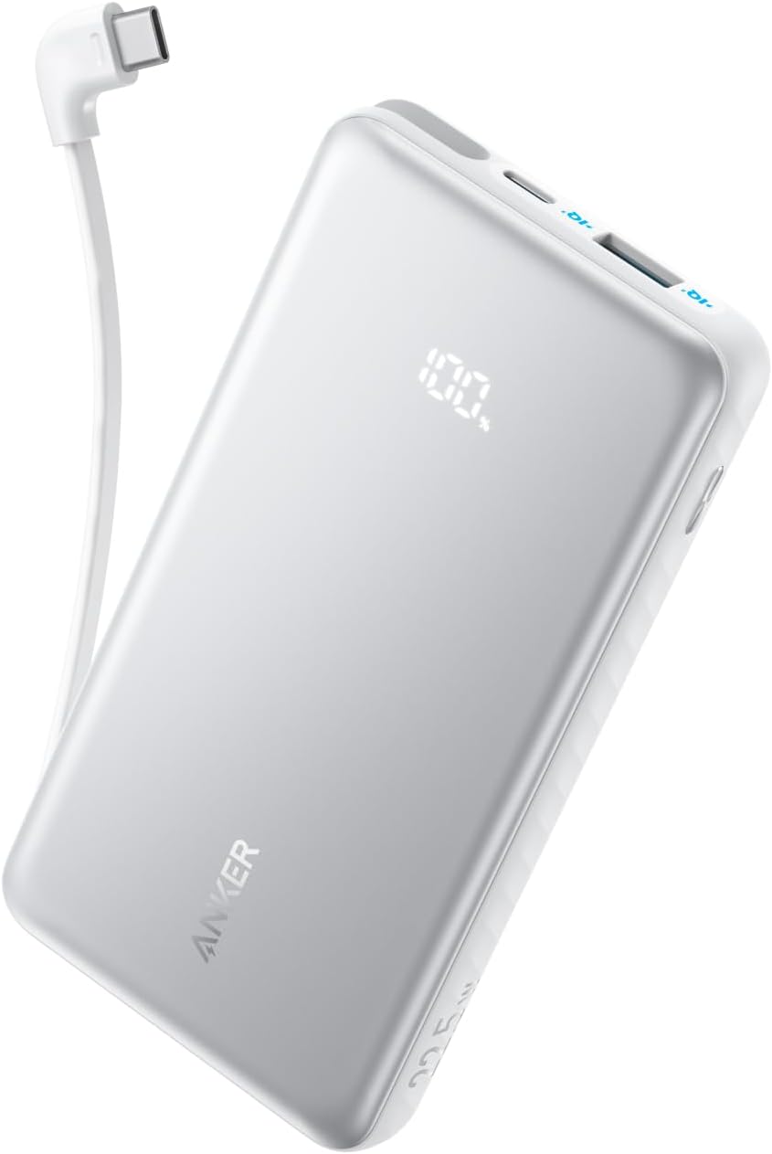 Anker Zolo Power Bank (10000mAh, 22.5W, Built-In USB-Cケーブル) ホワイト