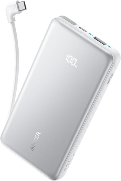 Anker Zolo Power Bank (10000mAh, 22.5W, Built-In USB-Cケーブル) ホワイト