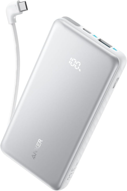 Anker Zolo Power Bank (10000mAh, 22.5W, Built-In USB-Cケーブル) ホワイト