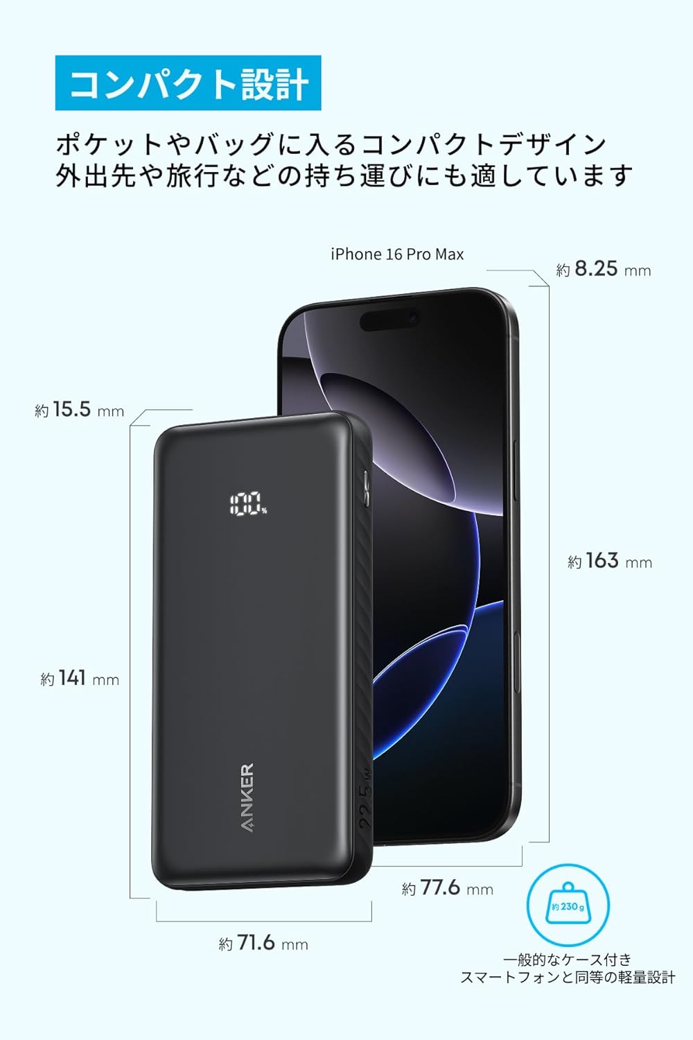 Anker Zolo Power Bank (10000mAh, 22.5W, Built-In USB-Cケーブル) ホワイト