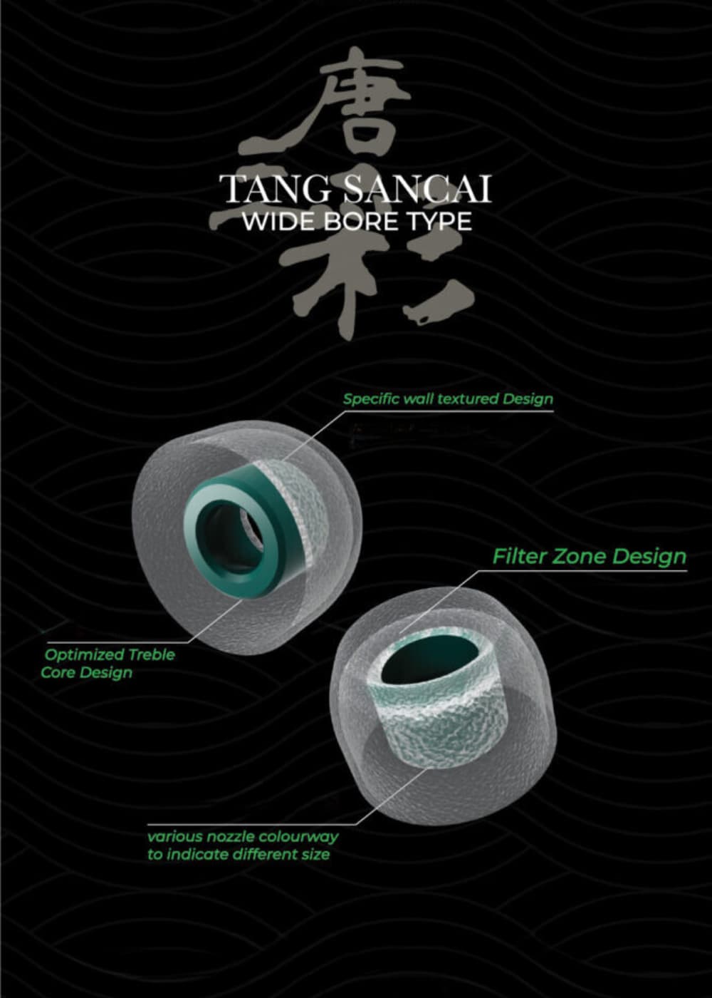 TANGZU Tang Sancai Wide Bore イヤーピース イヤーチップ S/M/L 1ペア ワイドボアバージョン 軸部強化設計 SHAMシステム 遮音性 フィット感 低刺激 低圧迫